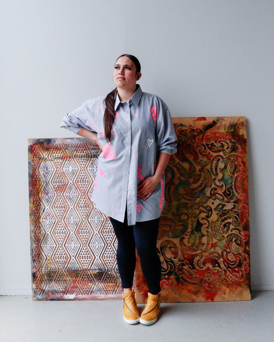 1. Tāwharau Collection Vol. V _ Aroha SHIRT - White & black stripe #179