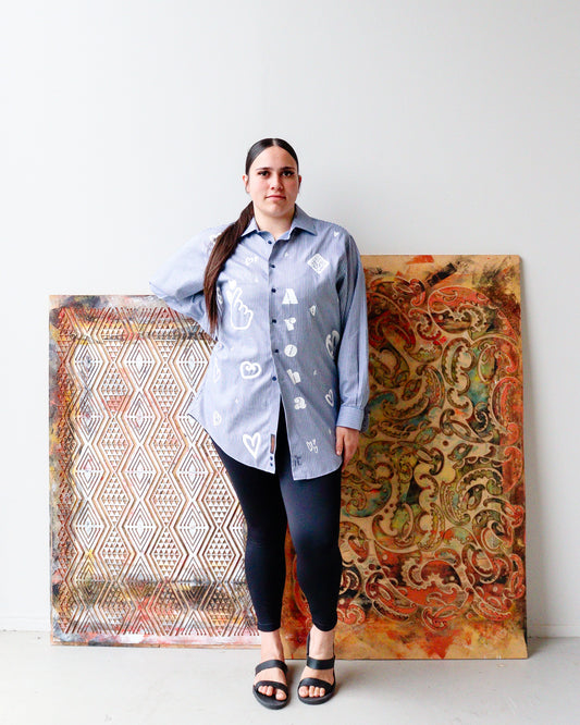 1. Tāwharau Collection Vol. V _ Aroha SHIRT - Blue & White stripe #171A