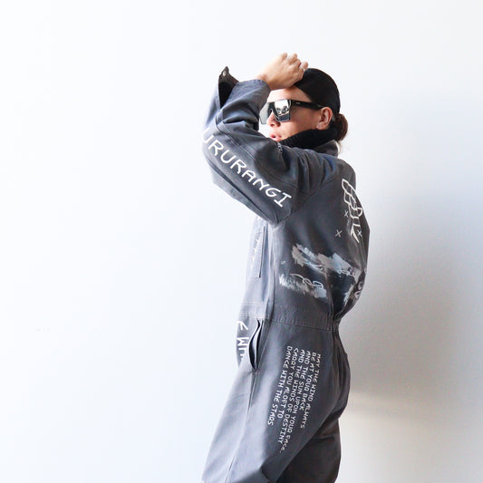 1. Tāwharau Collection vIII _ Ururangi OVERALLS - Grey #94