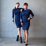 Long Sleeve Dress, Navy - Matariki
