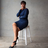 Long Sleeve Dress, Navy - Matariki