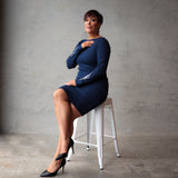 Long Sleeve Dress, Navy - Matariki