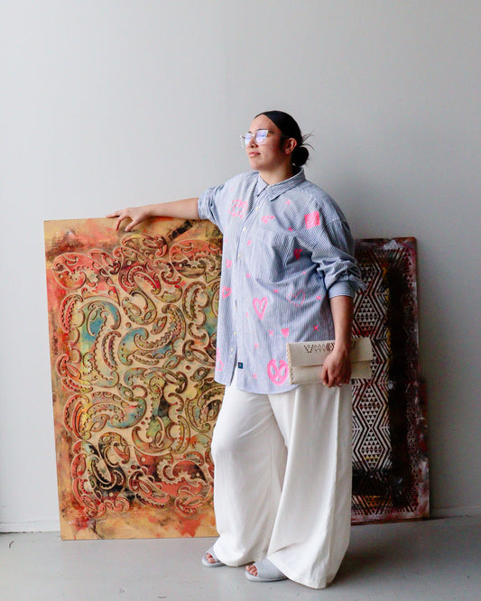 1. Tāwharau Collection Vol. V _ Aroha SHIRT - Blue & White stripe #174