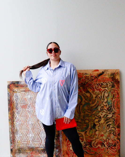 1. Tāwharau Collection Vol. V _ Aroha SHIRT - Blue, black & white stripe #176