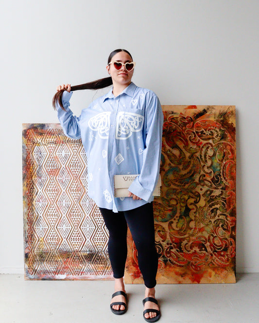 1. Tāwharau Collection Vol. V _ Aroha SHIRT - Blue & white stripe #177