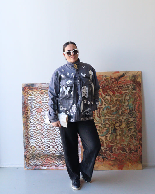 1. Tāwharau Collection vIII _ Hautūtanga JACKET- Grey #118