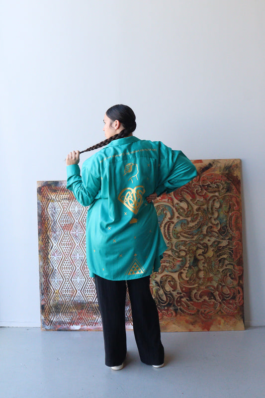 1. Tāwharau Collection vIII _ Manaakitanga SHIRT - Teal #159