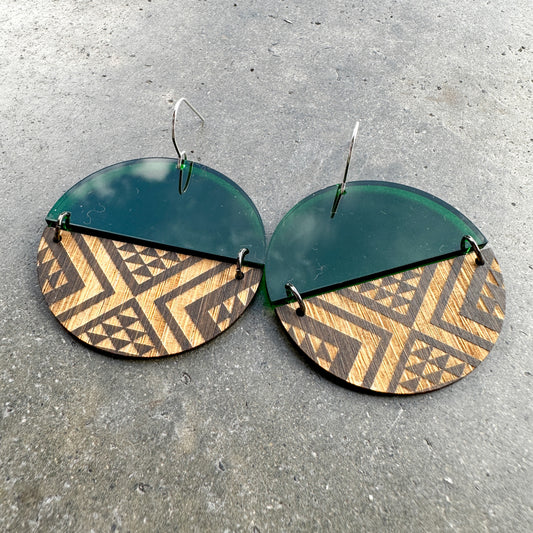 Earrings Green, Split Tāniko Split II