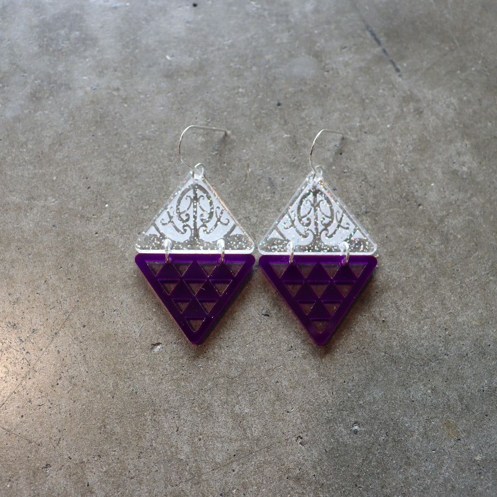 Earrings Purple and White Glitter, Niho Taimana II