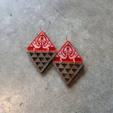 Earrings Red Glitter and Wood, Niho Taimana I