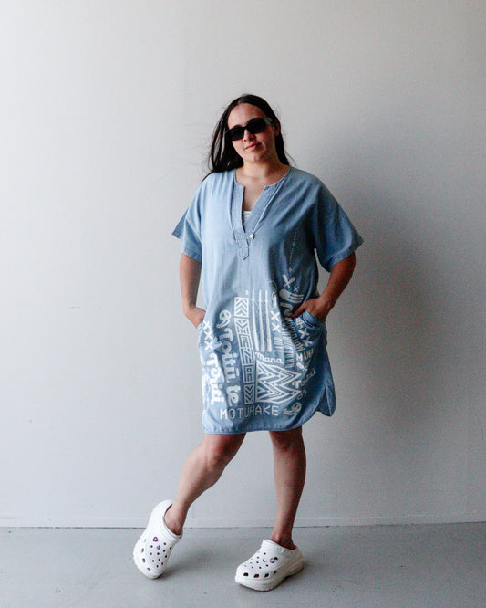 1. Tāwharau Collection Vol. VI_ Mana Motuhake DRESS - Denim #225
