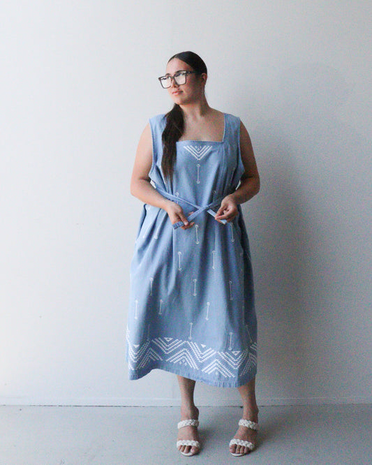 1. Tāwharau Collection Vol. VI_ Tāniko DRESS - Denim #224