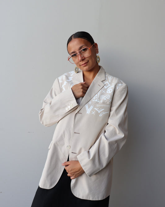 1. Tāwharau Collection Vol. VII_ Mangopare BLAZER - Cream Stripe #262