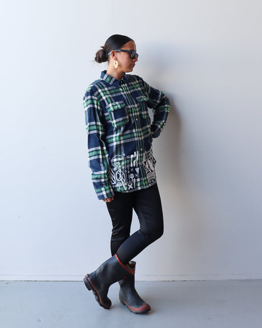 1. Tāwharau Collection Vol. II_ Ko Au Tēnei SHIRT - Green, Blue & White Plaid #303
