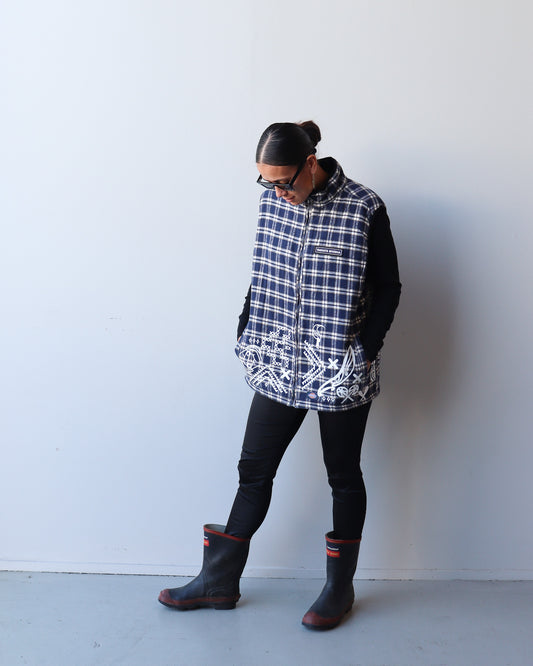 1. Tāwharau Collection Vol. II_ Ko Au Tēnei VEST - Navy Plaid #315
