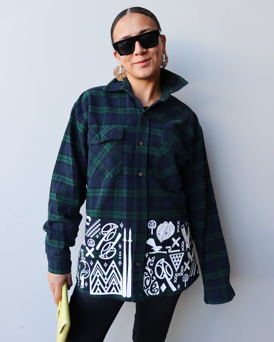 1. Tāwharau Collection Vol. II_ Ko Au Tēnei SHIRT - Green & Navy Plaid #304
