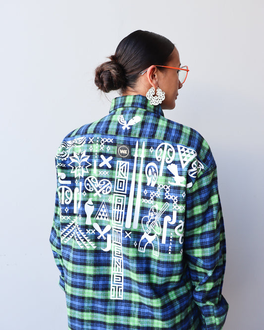 1. Tāwharau Collection Vol. II_ Ko Au Tēnei SHIRT - Green & Blue Plaid #302