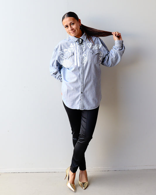 1. Tāwharau Collection Vol. II_ Ko Au Tēnei SHIRT - Blue Stripe #316