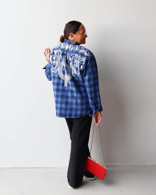 1. Tāwharau Collection Vol. II_ Ko Au Tēnei SHIRT - Blue Plaid #310