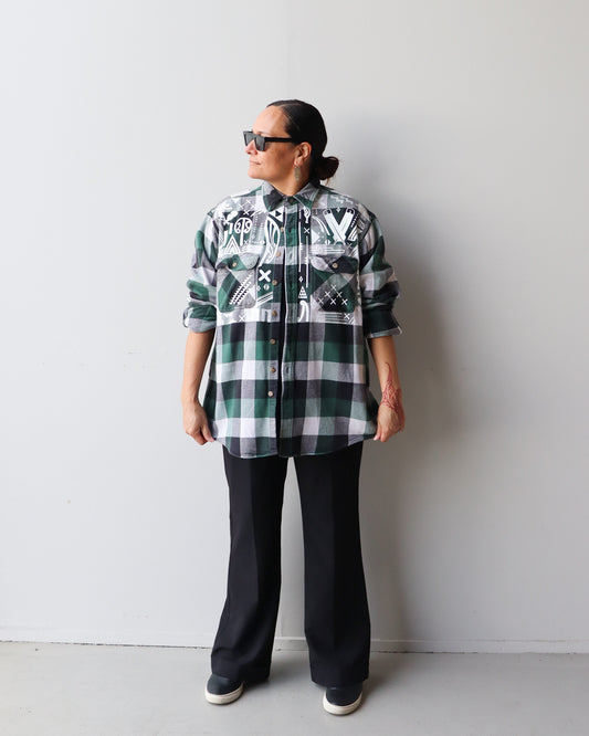 1. Tāwharau Collection Vol. II_ Ko Au Tēnei SHIRT - Green & White Plaid #301