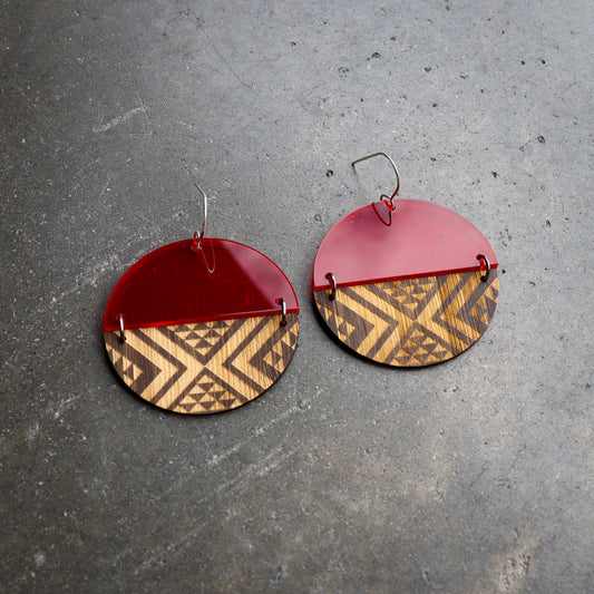 Earrings Red, Split Tāniko I